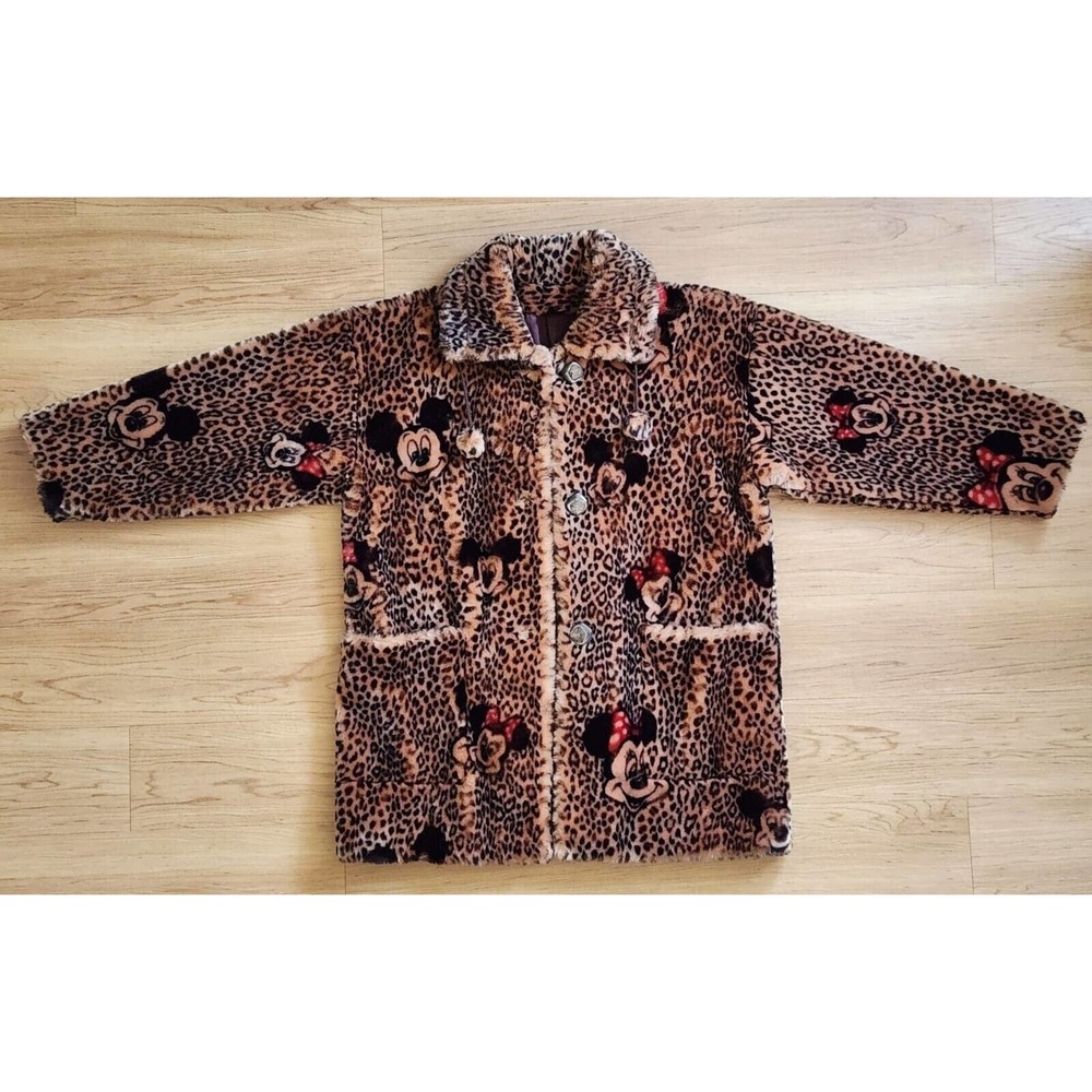 Vtg Apparence Disney Mickey Minnie Faux Fur Leopard Print Coat Made In France